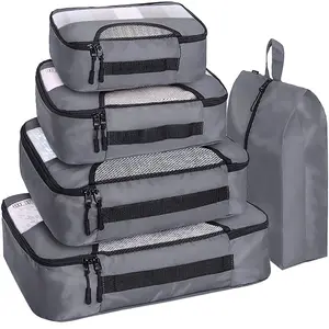 Hot Sale Gray Color 5 Set Packing Cubes Travel Suitcase Luggage Organizers With Laundry Bag With Shoe Bag Bag Organizer
