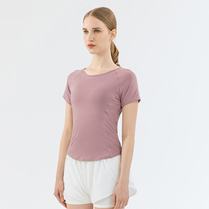 Wholesale Women's Mesh <b>Back</b> Raglan Sleeve Yoga <b>Top</b> Short Sleeve Slim Fit Quick Dry Athletic T Shirt Running Pilates Workout Tee - Product Image 4