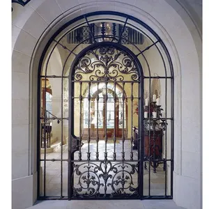 Home Arched Single Double Iron Door French Wrought Iron Entry Gate Door