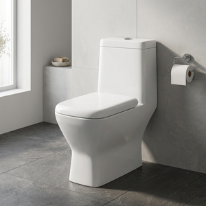 WC monobloc en céramique ivoire avec siphon en P, chasse d'eau à décharge rapide, abattant à fermeture douce, siège de toilette africain, chaise de toilette - Product Image 2