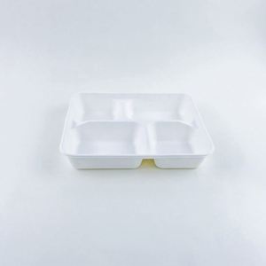 Assiette de restauration jetable écologique en bagasse biodégradable, plateau alimentaire blanc compatible micro-ondes - Product Image 2