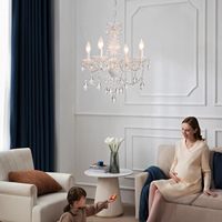 Lustre en verre cristal blanc à brancher, avec cordon transparent et interrupteur marche/arrêt, 4 lumières, suspension pour mariage, cuisine, salle à manger, hall d'entrée, mini