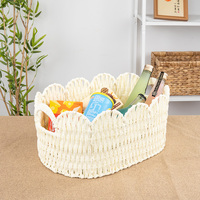 Panier de rangement ovale en corde de papier tressé à la main, écologique et rustique, avec poignées à bords festonnés, pour une utilisation polyvalente à la maison