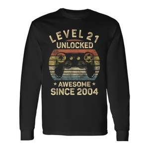 T-shirt a maniche lunghe per compleanno gamer, livello 21 sbloccato, fantastica dal 2004 - Product Image 1