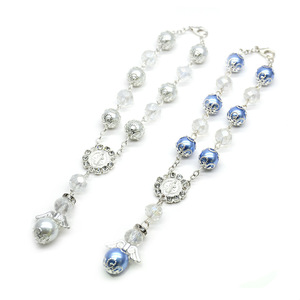 Bracelet chapelet en cristal, perles bleues et blanches, ailes d'ange, croix, bijoux religieux unisexes - Product Image 1