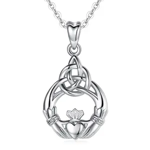 925 Sterling Liontin Kalung Persahabatan, Simbol Hati Claddagh Celtic Perak - Product Image 1