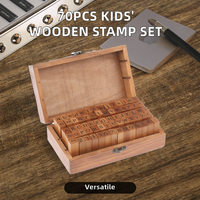 BINSADIQ CRAFTS – Nouveau kit de tampons alphabet vintage en bois de pin, 70 pièces, multifonction, tampons lettres peints à la main, boîte pour enfants, utilisation sur table