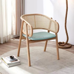 Moderno Design Vintage Hotel soggiorno sedia da pranzo solido struttura in legno <span class=keywords><strong>e</strong></span> Rattan/vimini poltrona per il tempo libero con sedile in pelle - Product Image 6