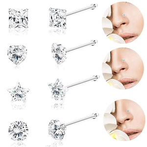 316L Paslanmaz Çelik Basit Blink L Şekli S Şekli Düz Çubuk Zirkon Burun Çivisi Burun Piercing Takısı Vücut Piercing Burun Halkası - Product Image 4