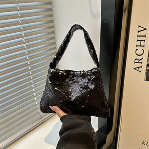 Silver <b>Sequin</b> <b>Handbag</b> Fashionable Design Metallic Material Open Closure Daily Use Women's Tote Bag - Product Image 3
