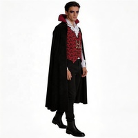 Costume de vampire classique pour homme, cape noire, gilet rouge à col montant, tenue gothique de comte Dracula, costume de cosplay pour Halloween et carnaval