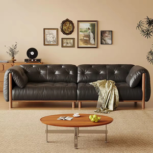 <span class=keywords><strong>Canapé</strong></span> en cuir vintage avec pieds en bois, <span class=keywords><strong>canapé</strong></span> noir rétro, luxe léger, confortable, trois places, <span class=keywords><strong>pour</strong></span> salon - Product Image 4