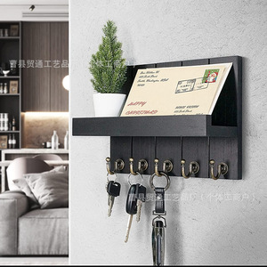 Wooden Wall Mounted Key <b>Hook</b> Shelf Storage Rack With Mail Organizer Multipurpose <b>Black</b> Gray Rectangle 2nd Floor Desktop - Product Image 3