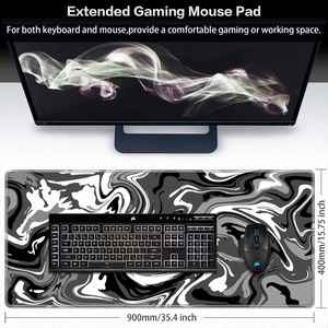 แผ่นรองเมาส์สำหรับเล่นเกมกันรอยขีดข่วนลายอนิเมะรูปทรงสี่เหลี่ยมผืนผ้า ยี่ห้อซานซิง ขนาด 700x300x2 มม. ลายคลื่นสีดำ เทา ขาว สไตล์อาร์ต - Product Image 5