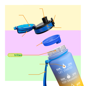 Bouteille d'eau Tritan sans BPA 32oz/1000ml avec paille et corde de marqueur de temps pour Fitness Gym Sport Voyage Unisexe - Product Image 6