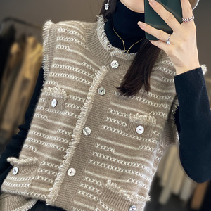 A principios de otoño, las borlas sueltas y los bordes crudos del nuevo cárdigan de Cachemira para <span class=keywords><strong>mujer</strong></span> están diseñados con un sentido de chaleco. - Product Image 2