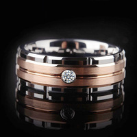 Bague large en acier inoxydable avec zircon unique, bord brossé géométrique, en stock, bijoux de mode pour hommes