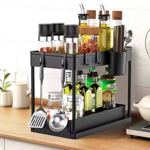 Organizer Penyimpanan Plastik 2 Tingkat Geser Bawah Wastafel untuk Lemari Dapur Kamar Mandi Aksesoris Rumah - Product Image 4