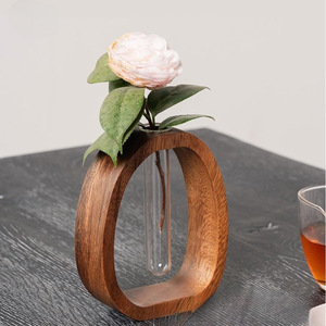 Jarrón hidropónico minimalista de madera con tubo de vidrio para decoración de plantas de escritorio - Product Image 3