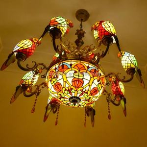 Lampe suspendue multi-têtes Tiffany style rétro Asie du Sud-Est, design perroquet, corps doré, hauteur réglable, garantie 5 ans, éclairage - Product Image 6