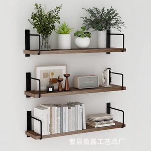 <b>Wall</b>-<b>mounted</b> Three-tier Floating <b>Shelf</b> Wooden Storage Retro Color For Living Room Bedroom Bathroom Organization - Product Image 1