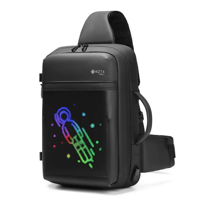 حقيبة رجالي ذات مساحة كبيرة مضادة للماء مزودة بإضاءة LED حقيبة تُحمل على الصدر والكتف مع شاشة عرض LED