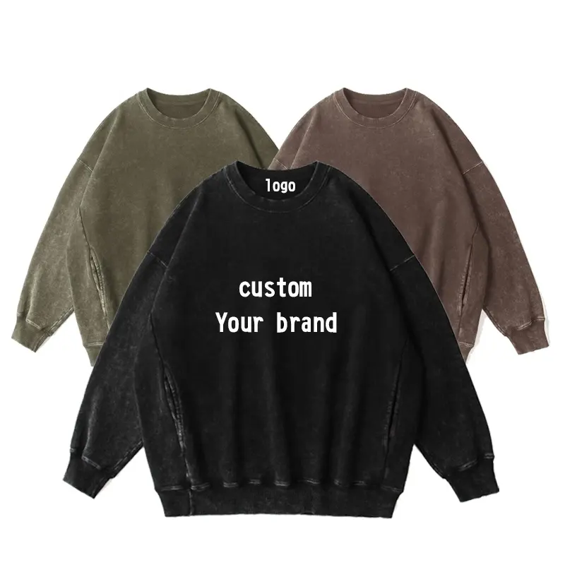 Hoge Kwaliteit Custom Vintage Acid Wash Crewneck Pullover Heren Hoodies & Sweatshirts Pullover Sweatshirt Met Ronde Hals Sweatshirt