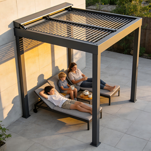 Pergola <span class=keywords><strong>de</strong></span> luxe en aluminium toutes saisons avec toit à lames motorisées pour balcon, jardin et extérieur, LED en option, rideaux personnalisables - Product Image 6