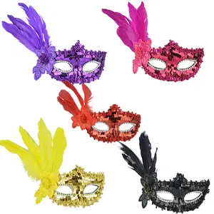 CM113 Sexy Embroidered Feather Masquerade Mask Women's Venetian Mask Halloween Party Mardi Grass Eye Mask