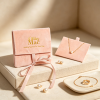 Pochette à bijoux en velours suédé rose pêche de luxe, imprimée sur mesure, avec insert pour collier