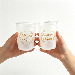 Vasos de Plástico Esmerilado Reutilizables de 16 oz al por Mayor para Bodas y Fiestas, con Impresión de Logotipo Personalizado, Centros de Mesa Románticos con Flores - Product Image 1
