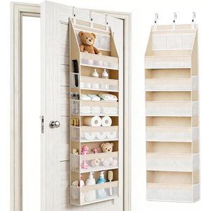 Over the Door Clothing Organizer 6 Pockets Beige Multifunctional Wall Mounted Hooks & Rails Neatening <b>Storage</b> - Product Image 1