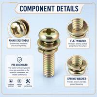 Vis à tête cylindrique Phillips M3 M4 M5 M6 M8 zinguées avec rondelle plate à ressort, combinaison de trois pièces assemblées