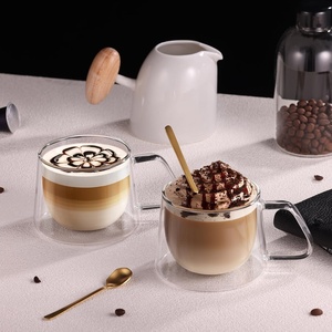 Vente en gros de tasses à café en verre de 200 ml (6,7 oz) pour la maison, résistantes à la chaleur et au froid, à double paroi, avec poignée, pour espresso, café, latte - Product Image 4