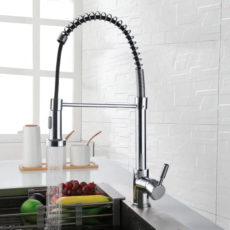 Kitchen Faucets Brush Brass Faucets for Kitchen Sink Single Lever Pull Out Mixers Tap Hot Cold Water commercial faucet