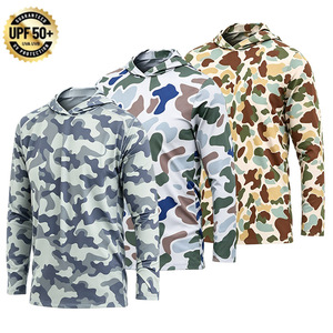 Camisa de Pesca con Capucha y Estampado de Camuflaje Personalizado, Protección Solar UPF 50+, Secado Rápido, 100% Poliéster, Manga Larga, para Deportes Acuáticos - Product Image 1