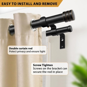 Tringles à rideaux doubles décoratives robustes de 1 pouce, extensibles, avec embouts classiques, noires, 66-120/32-144 pouces - Product Image 2