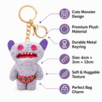 Porte-clés Monstre Violet en Peluche Écologique et Durable en Polyester, Breloque de Sac Adorable Animal en Peluche, Doux, Kawaii, Logo Personnalisé, Jouet Unisexe