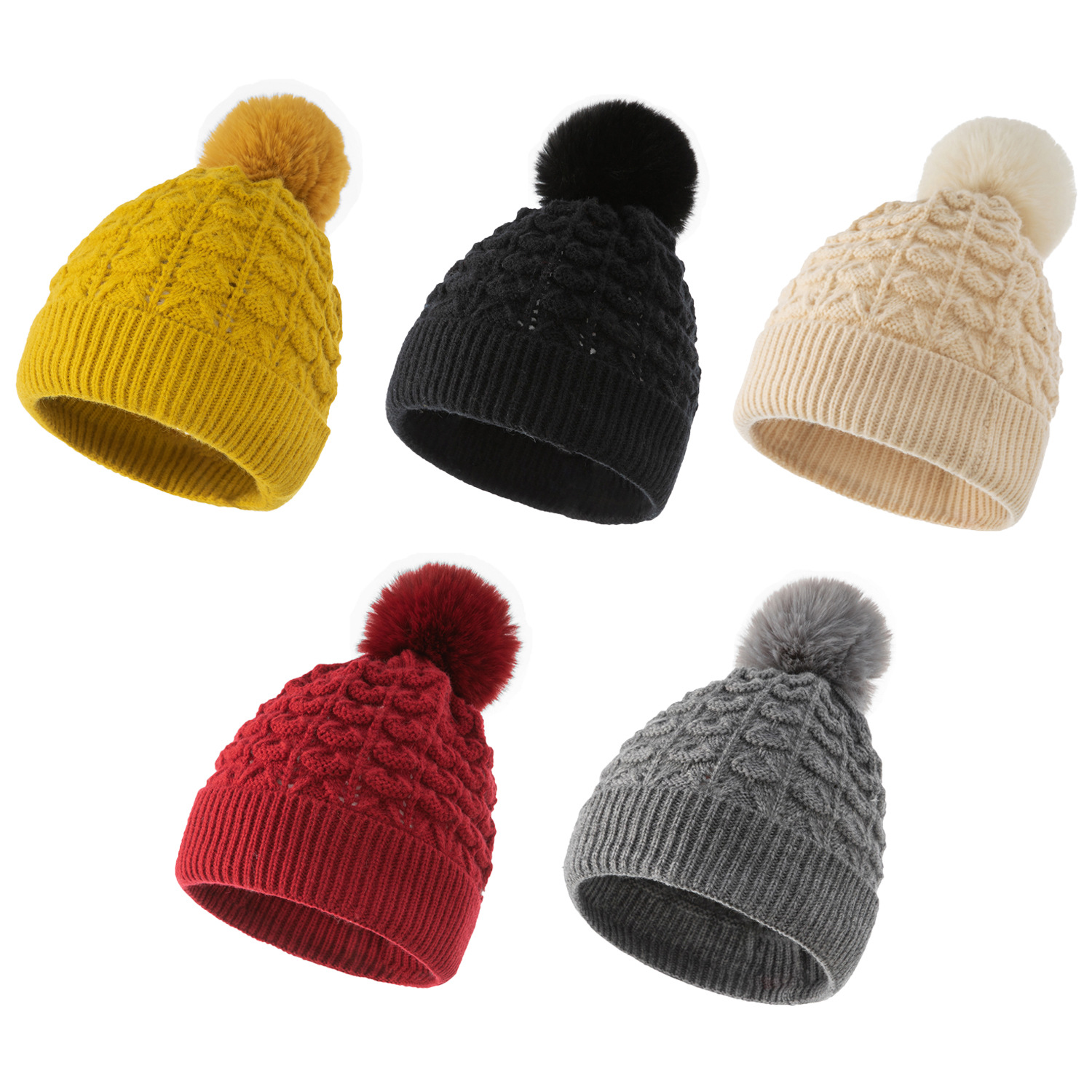 Лидер продаж, зимние кашемировые шерстяные вязаные шапки с помпоном, зимние теплые женские шапки с помпоном из меха