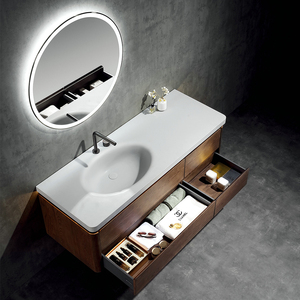 Hot Selling Modern Plywood <b>Bathroom</b> Cabinet with Ceramic Basin LED Smart Mirror <b>Lights</b> <b>Waterproof</b> Vanity for Hotel Apartment - Product Image 5