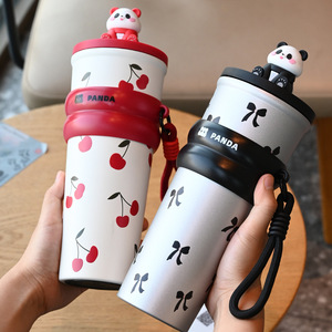 Panda Plush <b>Thermos</b> Cup 304 Stainless Steel Large Capacity With Strap Travel Insulated Water <b>Bottle</b> - Product Image 2