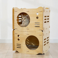 Maison pour chat en bois empilable avec griffoir en carton ondulé, écologique, multi-niveaux, pour chats d'intérieur