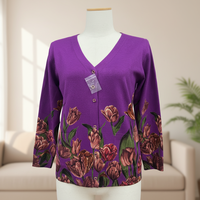 2026 Tulpenblumen-Druck Damen Freizeit-Cardigan V-Ausschnitt Langarm Atmungsaktiver Strick-Cardigan mit Taschen und Knöpfen Klassischer Mantel