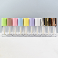 Emballage de gloss à lèvres avec applicateur à gros pinceau, vente en gros, faible MOQ, luxe, blanc rose, grand pinceau, tube vide pour gloss à lèvres