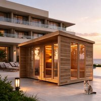 Kaca panorama merah Cedar halaman belakang taman mewah 2 4 Orang kayu ditembakan jauh inframerah rumah Villa luar ruangan  Sauna