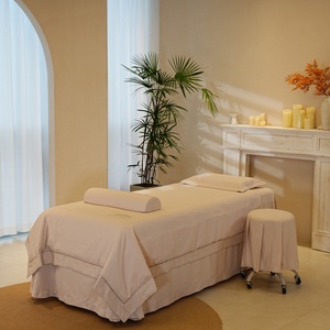 Atmosphère romantique vérifier modèles beauté <span class=keywords><strong>lit</strong></span> 4 pièces ensemble couleur unie <span class=keywords><strong>couvre</strong></span>-<span class=keywords><strong>lit</strong></span> Salon de beauté ensemble corps SPA Massage Table couverture ensemble - Product Image 5