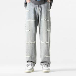 Cina all'ingrosso stile Hip Hop <span class=keywords><strong>Jeans</strong></span> pantaloni <span class=keywords><strong>lunghi</strong></span> <span class=keywords><strong>larghi</strong></span> con lettere ricamate Design traspirante - Product Image 1