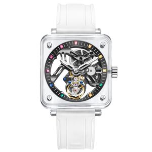 Montre mécanique de luxe carrée pour homme avec tourbillon, boîtier en saphir synthétique visible et cadran squelette - Product Image 3