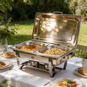 Calentador de Alimentos de Acero Inoxidable Plateado de Gran Capacidad (9L), Juego de Recipientes para Buffet Comercial, Ideal para Fiestas - Product Image 1