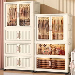 Haogle 3-Layer Double Door Folding Stackable Plastic Children's <b>Wardrobe</b> Space-Saving Modern Design Bedroom Furniture Large - Product Image 3